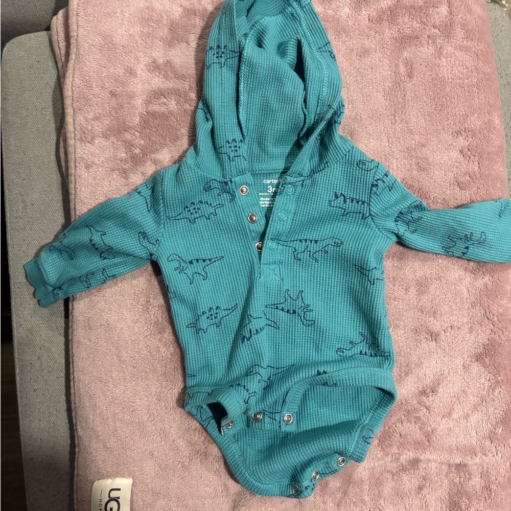 Carter's Teal Hooded Dinosaur One-Piece Bodysuit